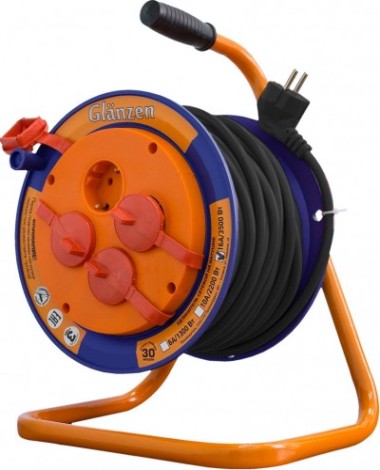 Удлинитель на катушке GLANZEN EB-30-011 КГ 3х2,5 30м (металлическая катушка) Удлинитель на катушке GLANZEN EB-30-011 КГ 3х2,5 30м (металлическая катушка)